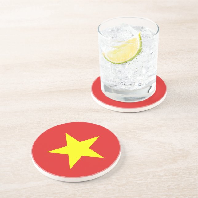 Vietnam Flag  Yellow Star Round Coaster (Side)