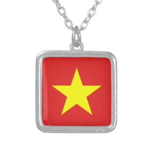 Vietnam Flag Yellow Star Square Necklace