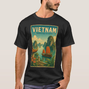 Vietnam Ha Long Bay Illustration Travel Art Retro T-Shirt