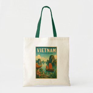 Vietnam Ha Long Bay Illustration Travel Art Retro Tote Bag