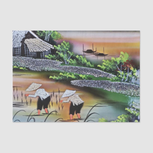 Vietnam Landscape Rice Fields Tissue Decoupage  Paper (Front)