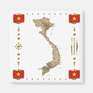Vietnam Map + Flags Magnet