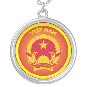 Vietnam National Emblem Patriotic Round Shape Silver Plated Necklace