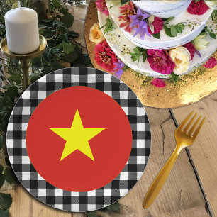 Vietnam Plate, buffalo plaid & Vietnamese Flag Paper Plates