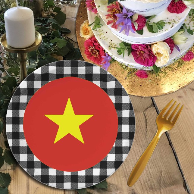 Vietnam Plate, buffalo plaid & Vietnamese Flag Paper Plates (Creator Uploaded)