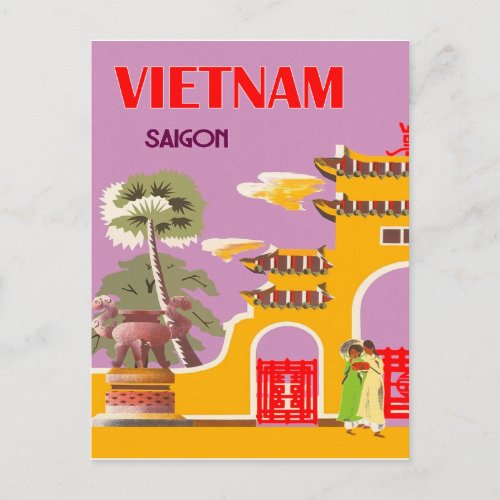 Vietnam Saigon city vintage travel Postcard