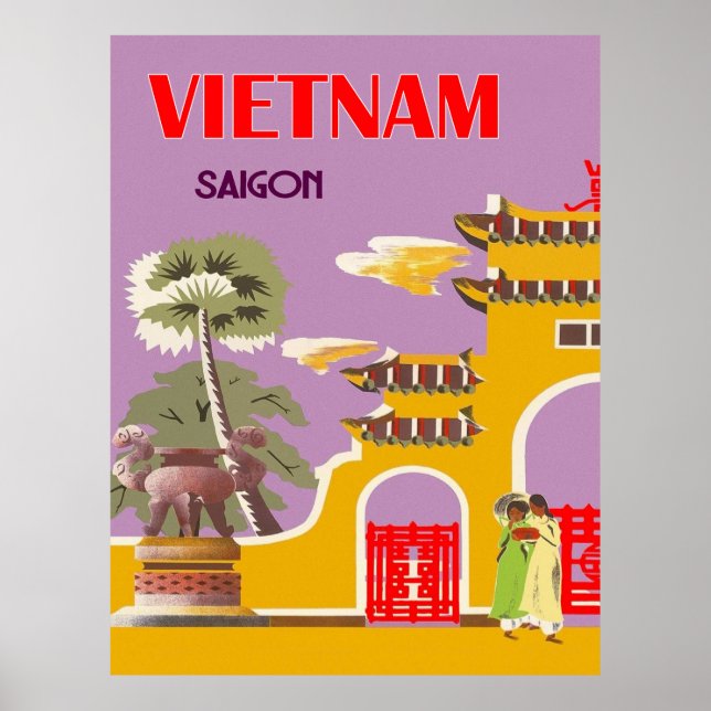 Vietnam, Saigon city, vintage travel Poster (Front)