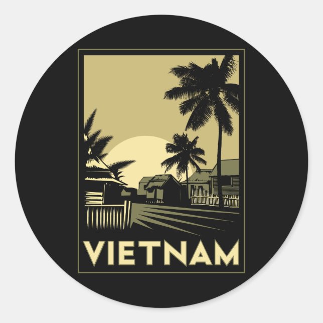 vietnam southeast asia art deco retro travel classic round sticker (Front)