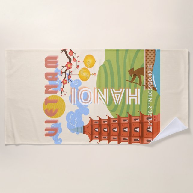 Vietnam Travel Art Beach Towel (Front)
