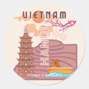 Vietnam Travel Art Classic Round Sticker