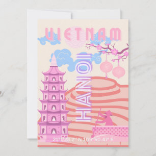 Vietnam Travel Art, Pink Holiday Card