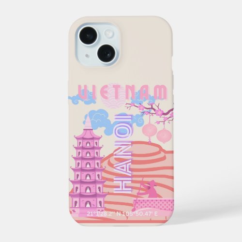 Vietnam Travel Art Pink iPhone 15 Case