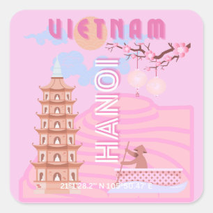 Vietnam Travel Art, Pink Square Sticker