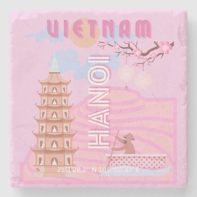 Vietnam Travel Art, Pink Stone Coaster (Front)