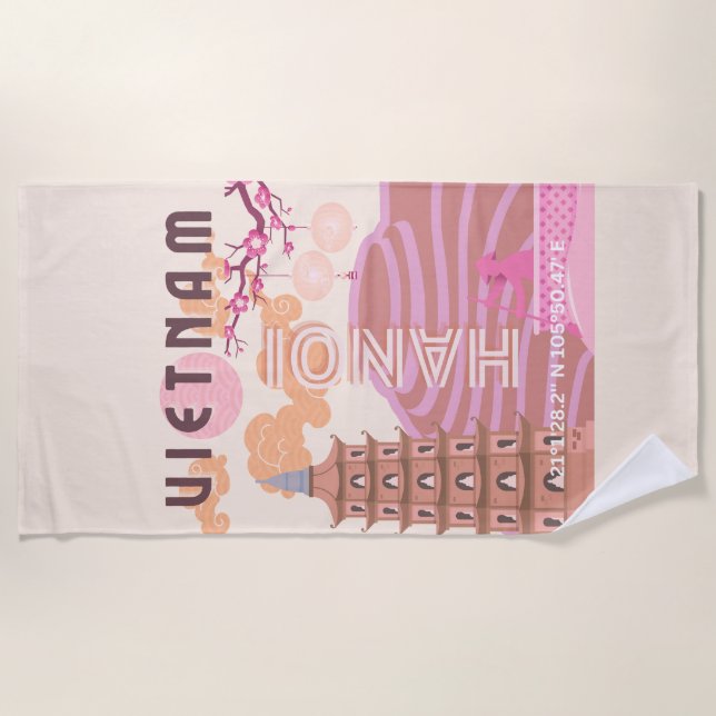 Vietnam Travel Art, Retro Beach Towel (Front)
