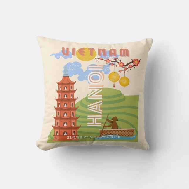 Vietnam Travel Art Throw Pillow (Front)