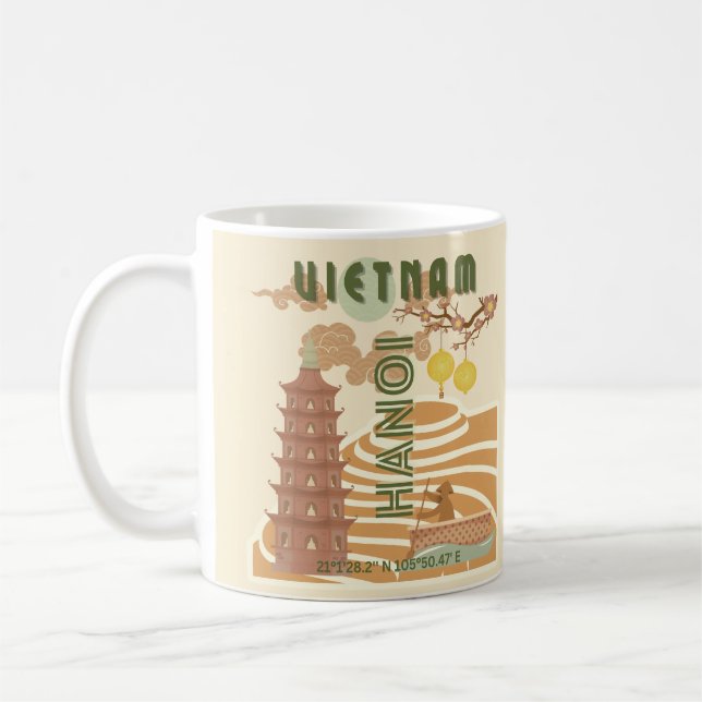 Vietnam Travel Art, Vintage Coffee Mug (Left)
