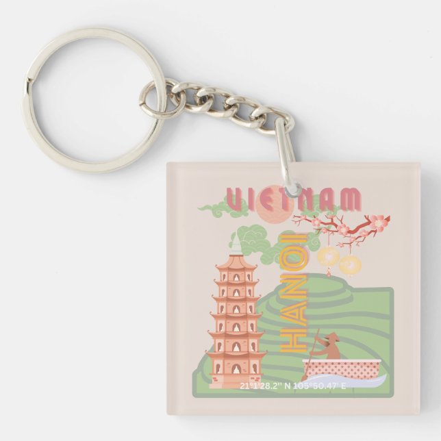 Vietnam Travel Art, Vintage Keychain (Front)