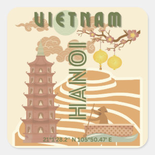 Vietnam Travel Art, Vintage Square Sticker