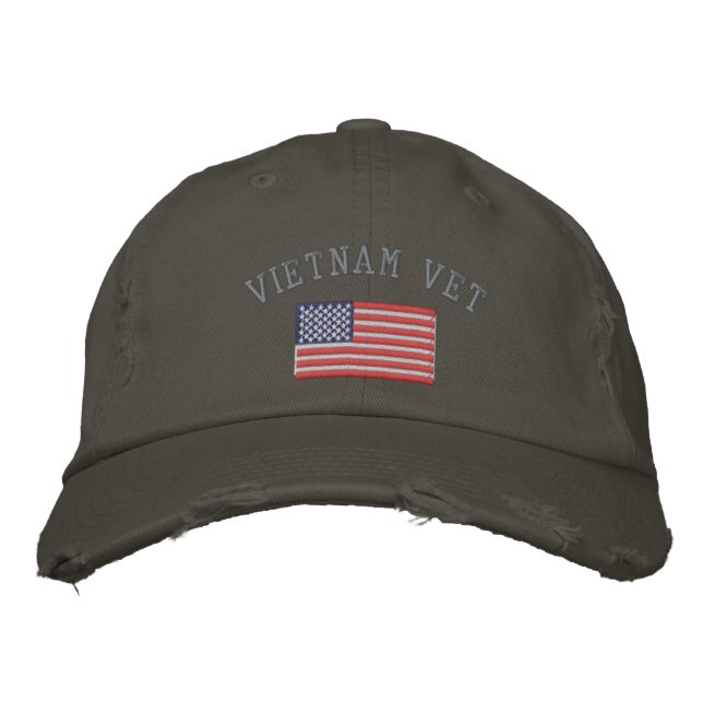 Vietnam Vet with American Flag Embroidered Baseball Hat (Front)