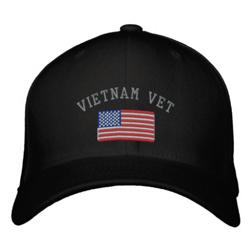 Vietnam Vet with American Flag Military Embroidered Baseball Hat