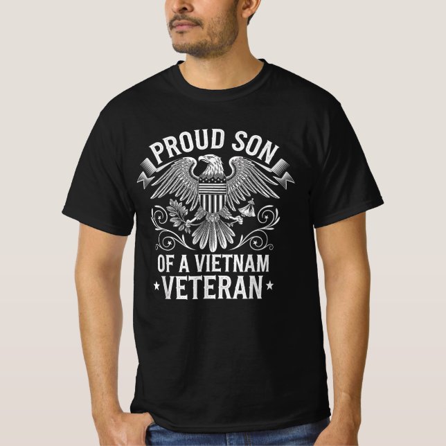 Vietnam Veteran Proud Son American Flag USA T-Shirt (Front)
