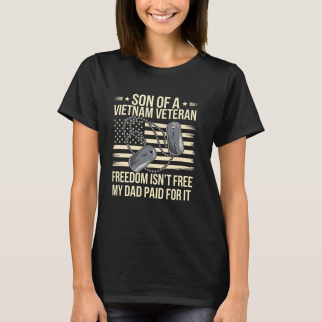 Vietnam Veteran Son Dad American Flag Design T-Shirt (Front)