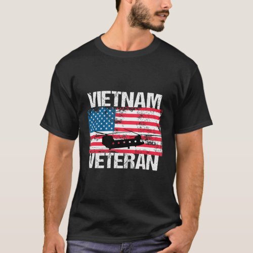 Vietnam Veteran Transport Helicopter Us Flag Milit T_Shirt