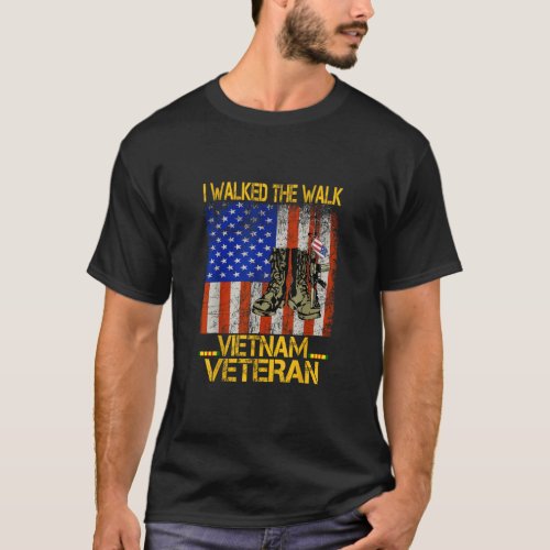 Vietnam Veteran US Flag Combat Boots Patriotic  T_Shirt