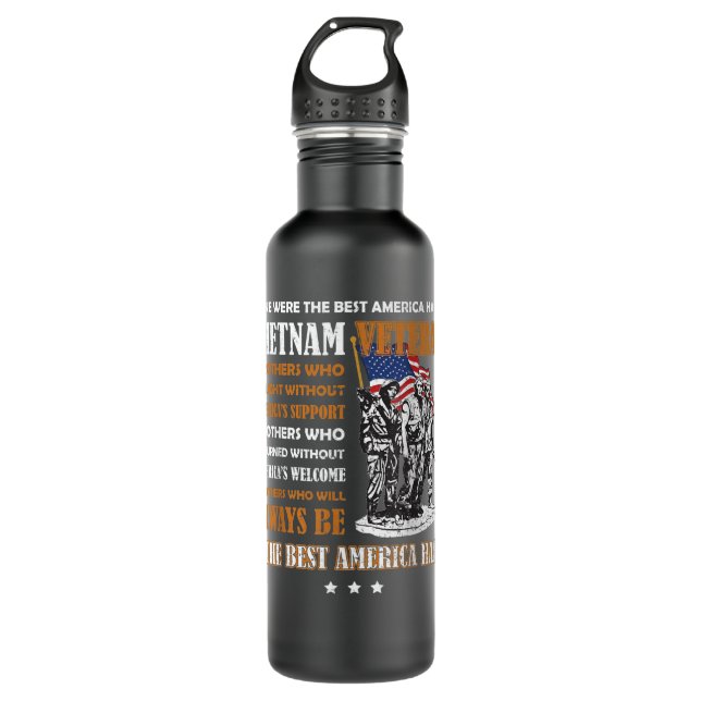 Vietnam Veteran US Flag T shirt Gift Vietnam War V Stainless Steel Water Bottle (Front)