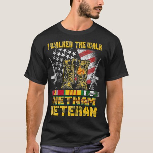 Vietnam Veteran With US Flag With Combat Boots Pat T_Shirt