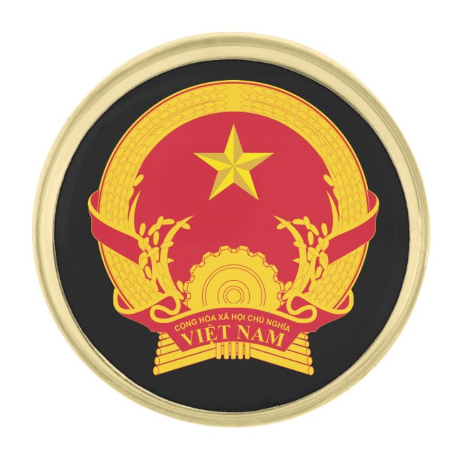 Vietnam & Vietnamese Coat of Arms, Flag / business Gold Finish Lapel Pin (Front)