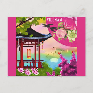 Vietnam Vietnamese Pagoda Watercolor Travel Postcard
