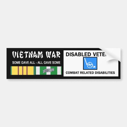 VIETNAM WAR _ DISABLED VET _ COMBAT RELATED BUMPER STICKER