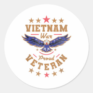 Vietnam War Proud Veteran, Veterans Day Classic Round Sticker