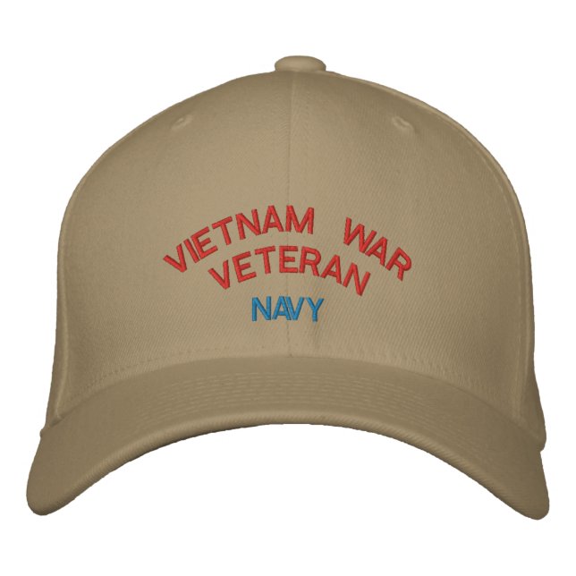 VIETNAM WAR VETERAN, NAVY EMBROIDERED BASEBALL CAP (Front)