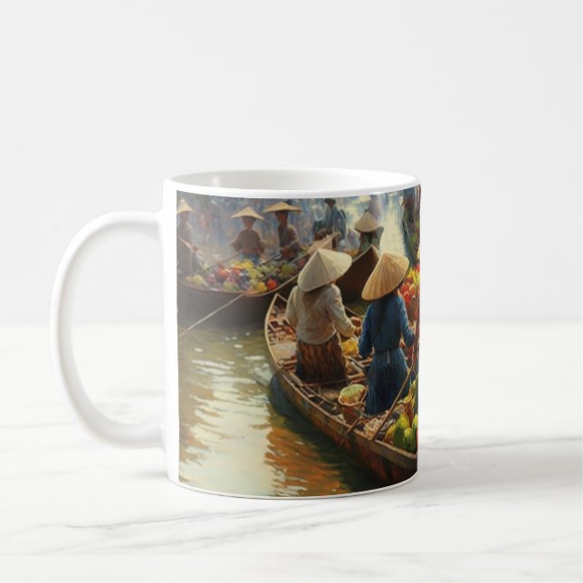 Vietnam Water Market Painting Coffee Mug (Left)