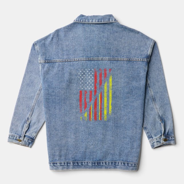 Vietnamese American Flag Retro Style Usa Vietnam F Denim Jacket (Back)