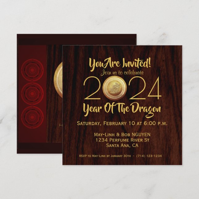 Vietnamese Bronze Drums Têt Dragon New Year 2024 I Save The Date (Front/Back)
