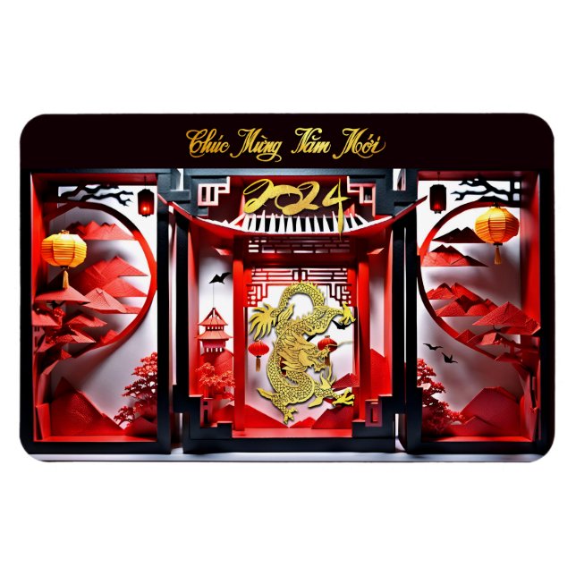 Vietnamese Dragon New Year 2024 Origami FlexM Magnet (Horizontal)