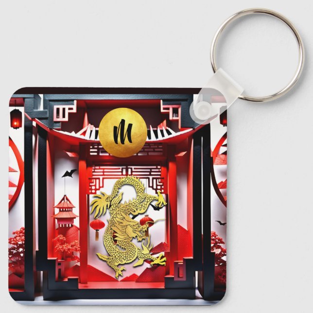 Vietnamese Dragon New Year Origami Monogram SqK Keychain (Back)