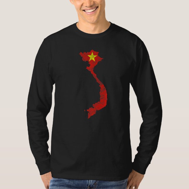 Vietnamese Flag Map Silhouette Outline Travel Asia T-Shirt (Front)