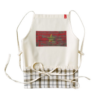 Vietnamese Flag on Rough Wood Boards Effect Zazzle HEART Apron