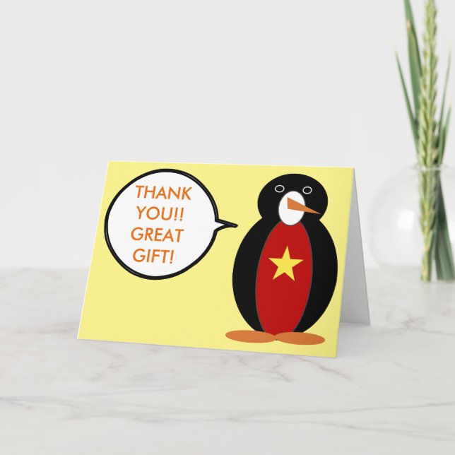 Vietnamese Flag Talking Ms. Penguin Letterpress Thank You Card (Front)