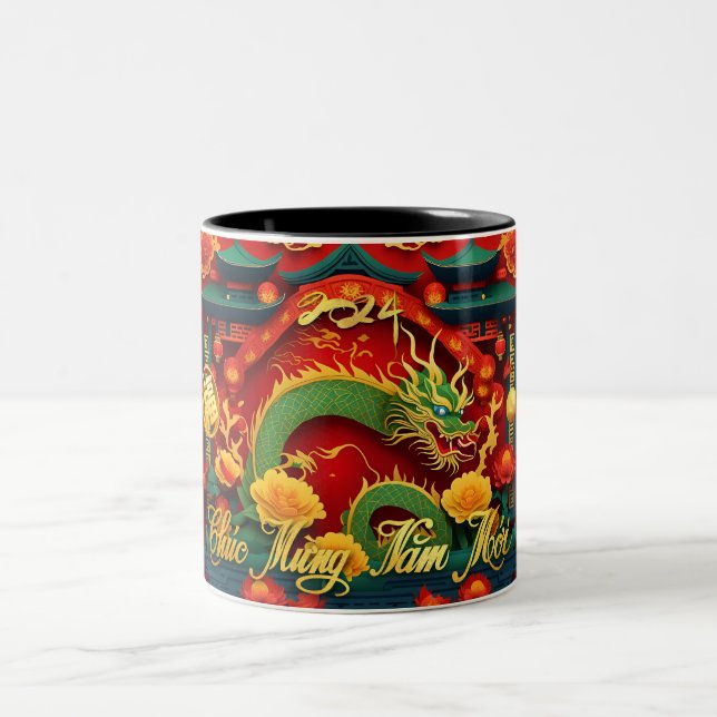 Vietnamese Green Dragon New Year 2024 2TMug1 Two-Tone Coffee Mug (Center)