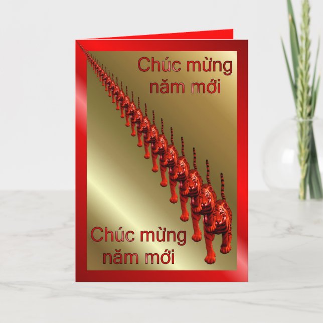 VIETNAMESE HAPPY NEW YEAR - VERY RED HOLIDAY CARD (Front)