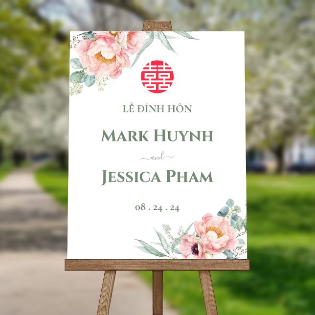 Vietnamese LỄ ĐÍNH HÔN Engagement Sign - Peonies (Creator Uploaded)