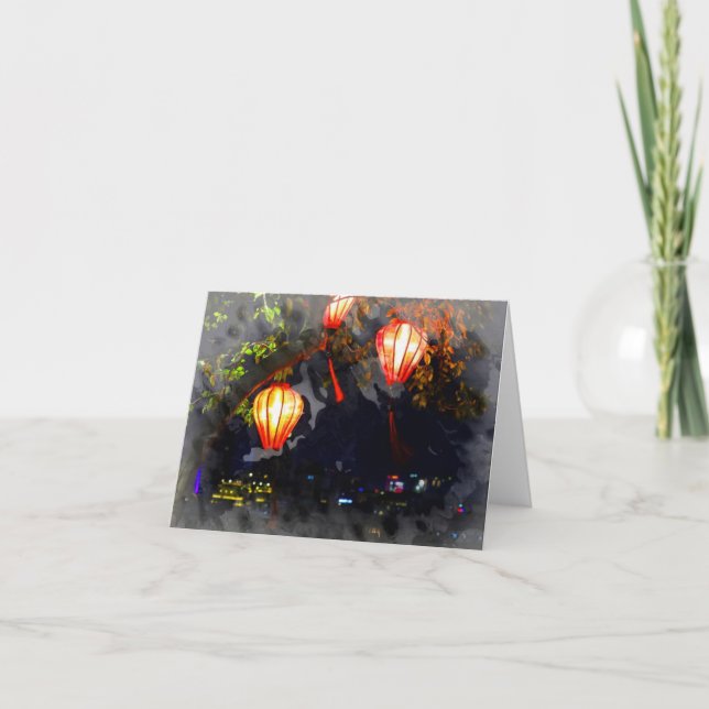 Vietnamese Lantern Folded Notecard (Front)
