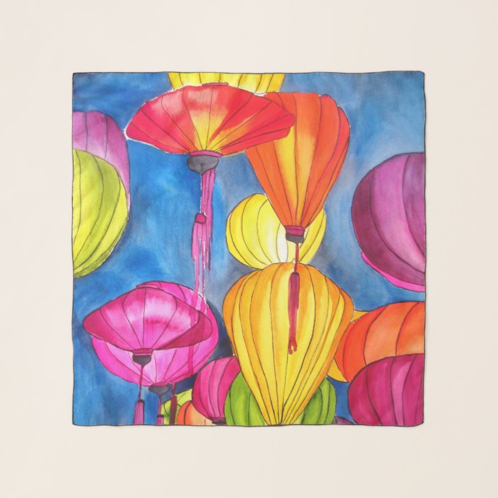 Vietnamese Lanterns Original Art Watercolor Scarf Zazzle Com