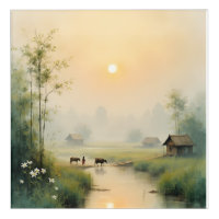Vietnamese Morning Mist Village Watercolor Art